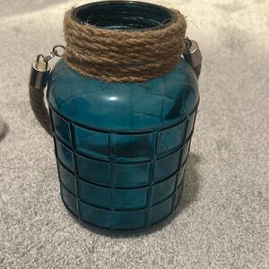 Rustic Blue Vase with Twine and Metal Handle